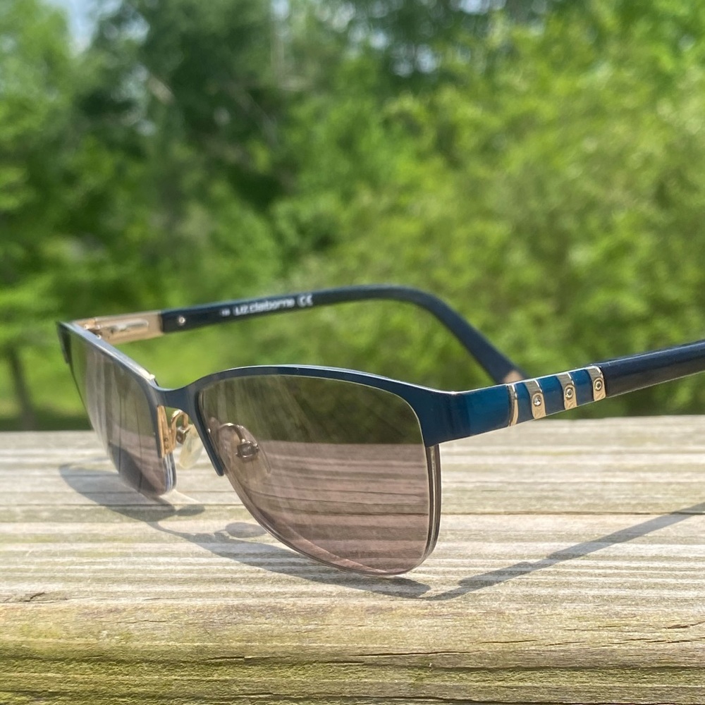 Liz Claiborne metallic teal half rim glasses frames L615 0DA4